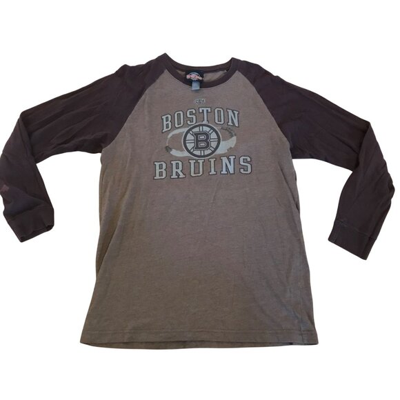 Boston Bruins Shirt Long Sleeve Raglan T-Shirt Mens Brn Medium 80s Retro Style - Picture 1 of 5